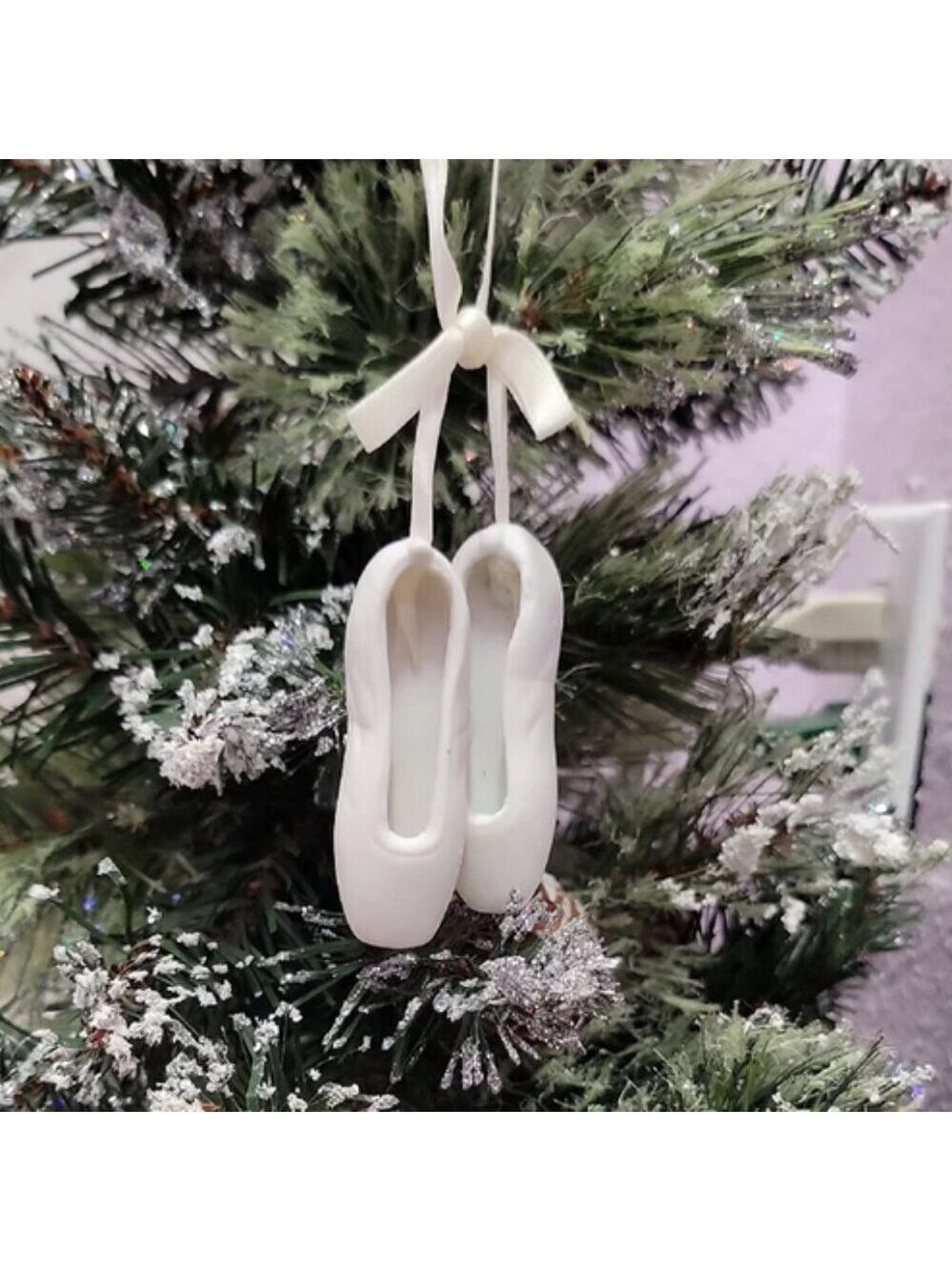 Vintage White ballerina Slippers Christmas tree ornament